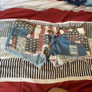 American flag denim short shorts